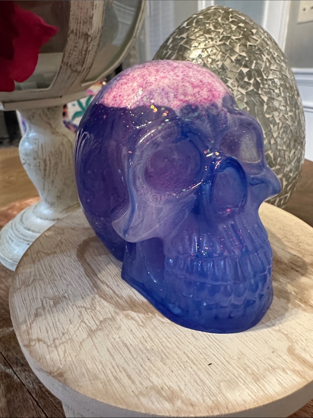 Epoxy resin Blue and Pink Glitter Skull Decorative Accent - Picture 4 of 7